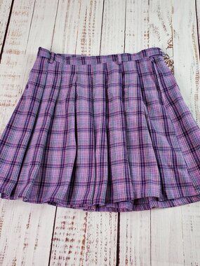 Hot Topic Pleated Mini Skirt Juniors M 7 Purple Pink Plaid Schoolgirl Punk Emo